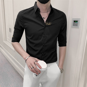 夏季新款休闲衬衣修身款男士七分袖刺绣衬衫男301A-1/CS331/P55图片
