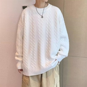 男冬季慵懒风圆领毛衣青少年宽松保暖针织衫潮流日系百搭线衣图片