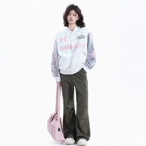 美式蝴蝶刺绣棒球服外套女春秋季甜酷韩系穿搭夹克撞色上衣潮,甜妹儿服装搭配图片