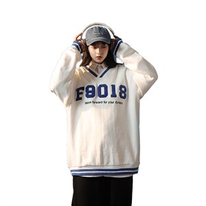 胖子日系V领卫衣大码慵懒风F9018上衣 WY126 P75限98图片