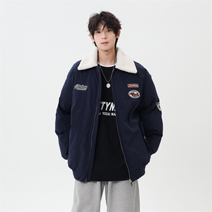 港风字母刺绣双开拉链翻领保暖棉服男女 XZ213-MY9355-P148控168图片