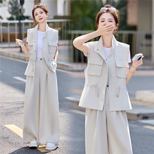 时尚套装女2026夏新款高级感气质轻熟风洋气马甲休闲阔腿裤三件套图片
