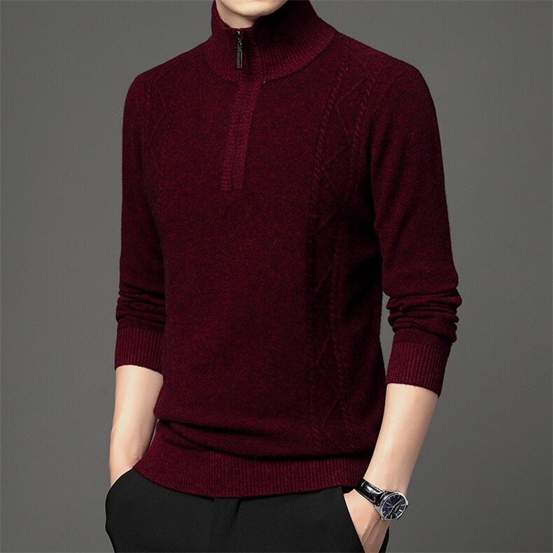 Z2476冬季新款男式拉链全羊毛加厚针织衫保暖打底衫P186，男装针织衫/毛衣，电商B360