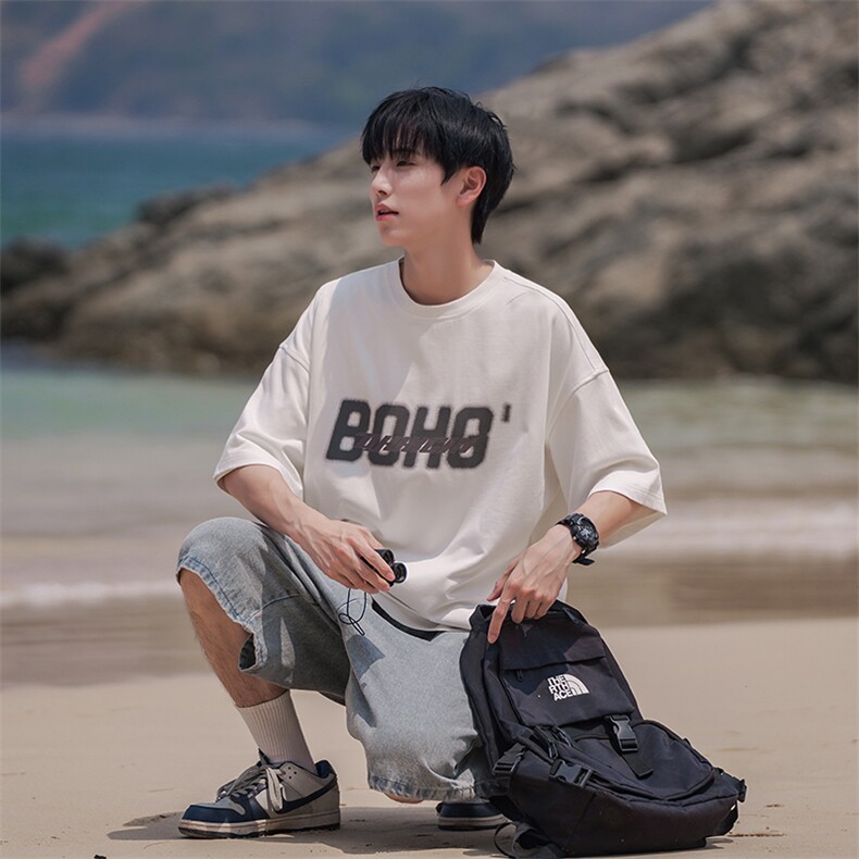 短袖夏季日系潮流半袖宽松情侣圆领男装T恤B225-YHT3103-P42-X55,男装T恤,电商B225