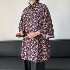 新款夏季沙滩服花短袖衬衫美式潮牌宽松休闲慵懒上衣，男装衬衫，星座410-7