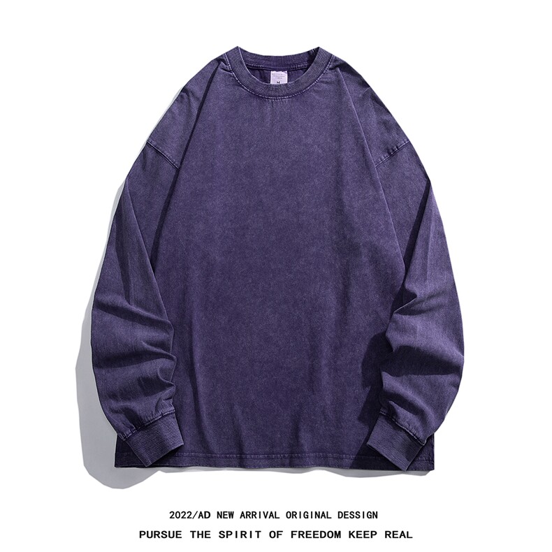 光板得物\唯品\抖音二开260G水洗炒雪花长袖圆领T恤ST200P35,男装T恤,电商A247B