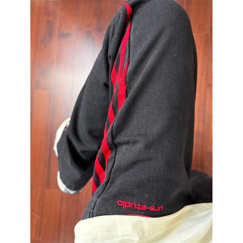 26@斜杠三条纹红黑撞色拼接休闲长裤子直筒牛仔裤K71306-P36网图,男装牛仔裤,电商B245
