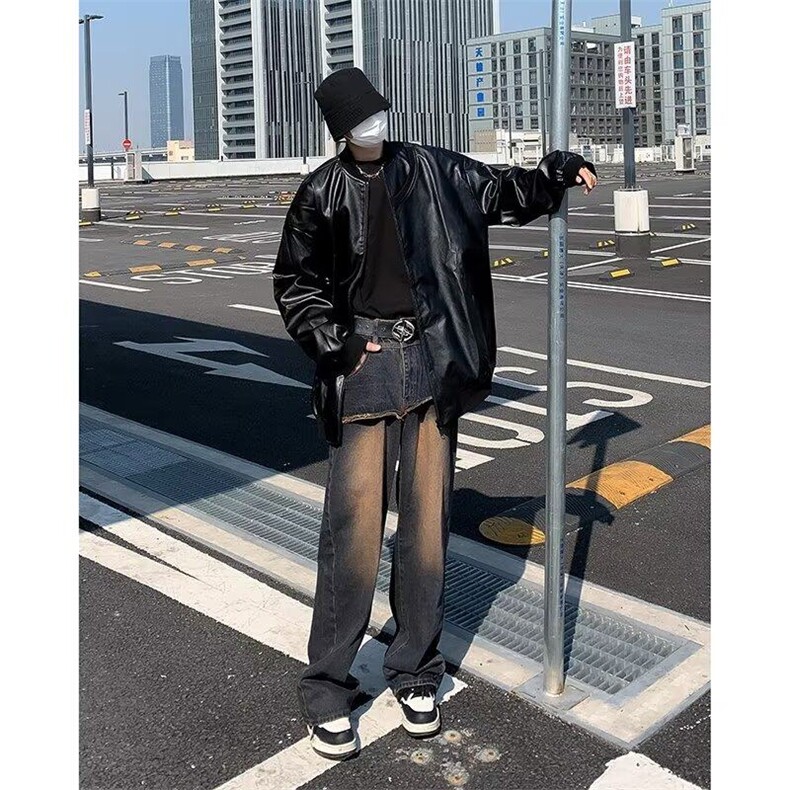 DYR155-P67新款韩版机车皮衣外套男宽松帅气复古美式潮牌皮夹克男,男装夹克,星座603-2