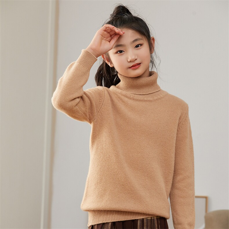 秋冬新款儿童高领羊毛衫女童保暖针织衫宝宝简约纯色毛衣外套,童装儿童羊毛衫,顺友羊绒童装