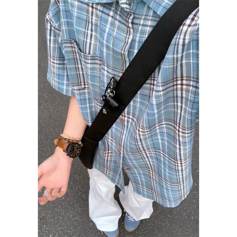 2025夏季新款港风女模大码格子短袖衬衫M-5XHC25480-特P25,男装衬衫,电商A022