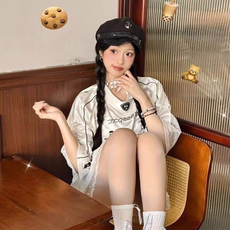 美式美式运动风球衣t恤超宽松短袖T恤女潮牌球衣风短袖T恤女夏季,男装T恤,星座506A