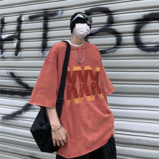 B239-X1026-P38美式字母做旧水洗短袖落肩袖短袖T恤男，男装T恤，星座514-2(原B239)