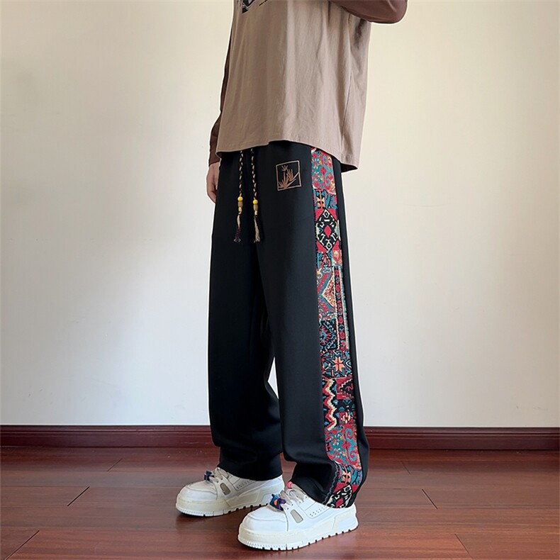 风男春秋季美式复古拼接长裤潮牌宽松大码XZ102B-1CK2550P45,男装休闲裤,星座102B-1
