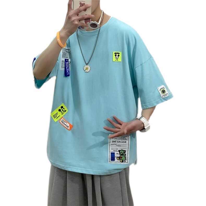主推款夏季短袖t男潮流港风贴标重磅t恤衫A210-A8363-P35控58,男装T恤,星座210-3
