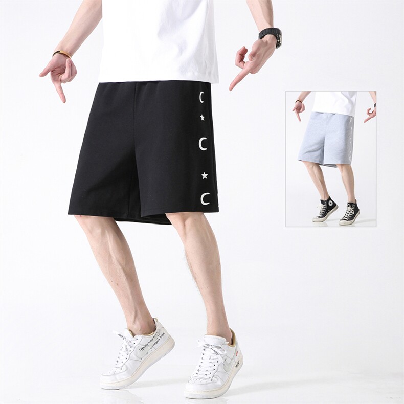日系宽松运动灰色短裤印花五分裤休闲夏季阔腿中裤潮6128/P25,男装休闲裤,星座1506-1