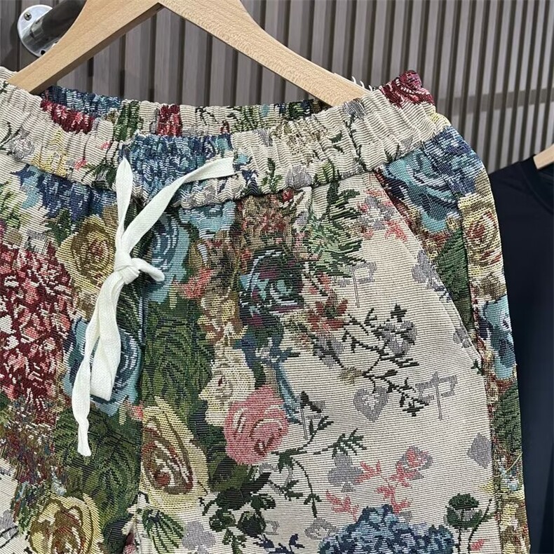 民族风花色提花休闲短裤男女夏季潮牌直筒时尚情侣装裤子D30200图片