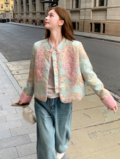 新中式蕾丝拼接短款提花羽绒外套女，女装羽绒服，浙宝189