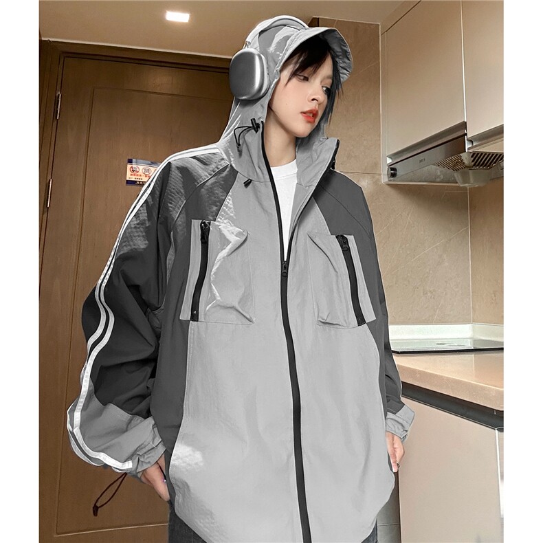 中性风冲锋衣骑行服连帽撞色拼接夹克户外机能风外套D327P108,男装夹克,电商A335-1（原A458）