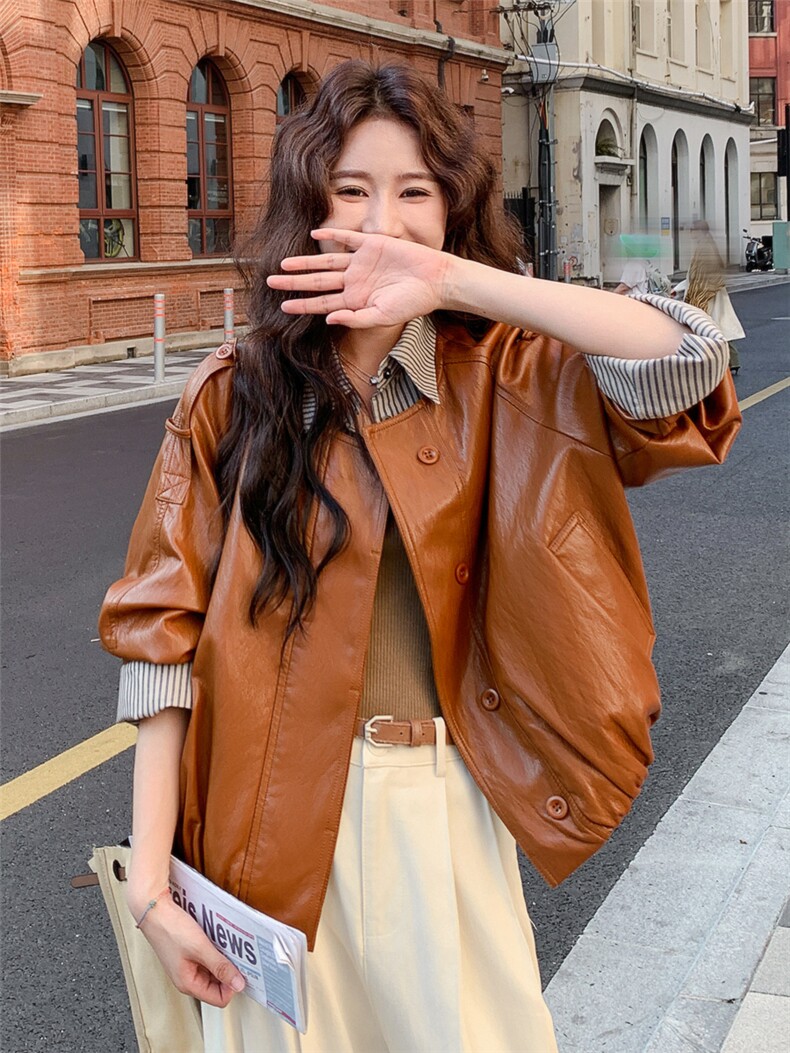 【新款现货】数据好pu皮拼格子衬衫外套-103-F0106-P170控278,女装短外套,浙宝103（原192）
