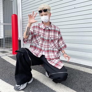 格子衬衫男士韩版潮流短袖痞帅文艺2024夏季新款ins外套CY773-P32图片