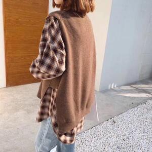 秋季圆领开叉羊毛针织马甲背心女宽松外穿套头元宝针毛衣马夹坎肩图片