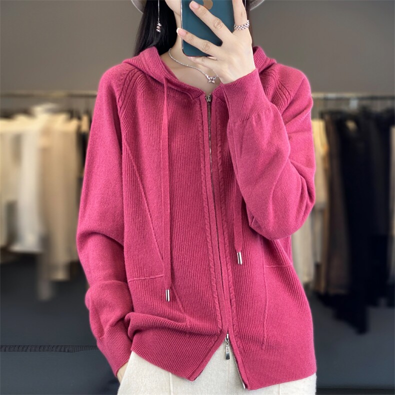 卫衣女款2025新款爆款连帽针织衫带帽毛衣春秋款帽衫宽松上衣外套,针织衫/毛衣,大美人包芯纱店