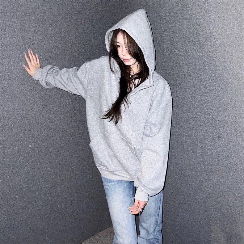 抖音得物高品质二开25秋冬美式重磅宽松纯色连帽拉链高领卫衣W65,男装卫衣,电商A486