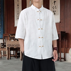 男士衬衫五分袖衬衣中袖印花立领唐装风XZ1512-2553-P45，男装T恤，星座1512