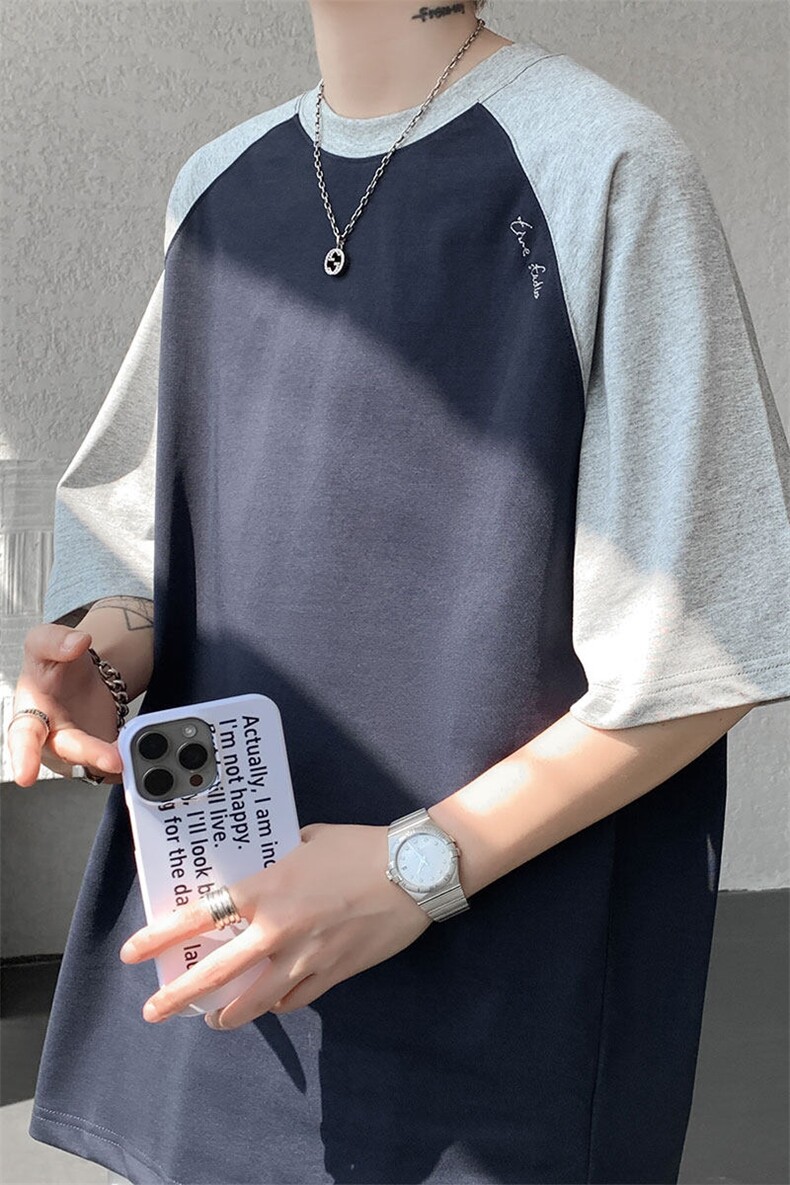 现货T10135-特P35控68双纱高品质薄款短袖T恤百搭撞色大码上衣,男装T恤,电商A059
