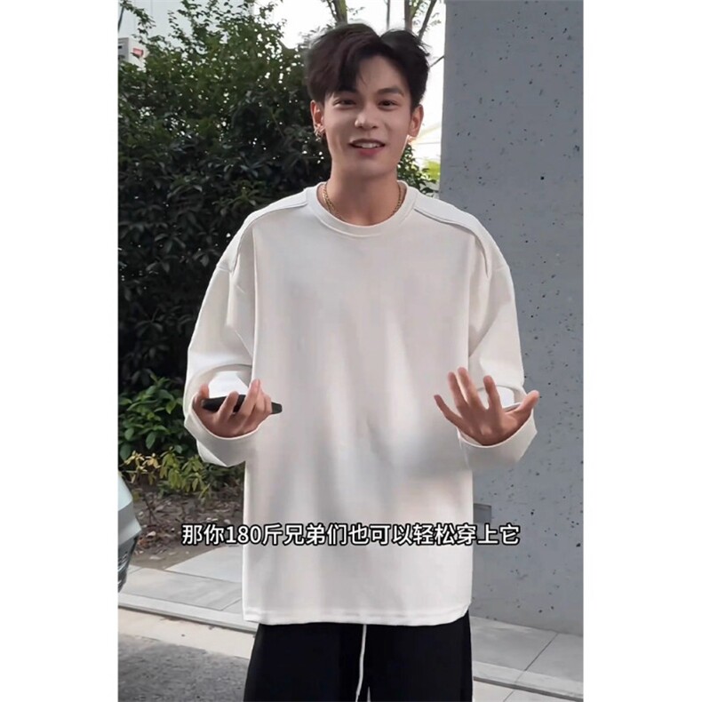现货~自制重磅肩膀拉链卫衣设计感长袖t恤T7710P33,男装T恤,星座908-1