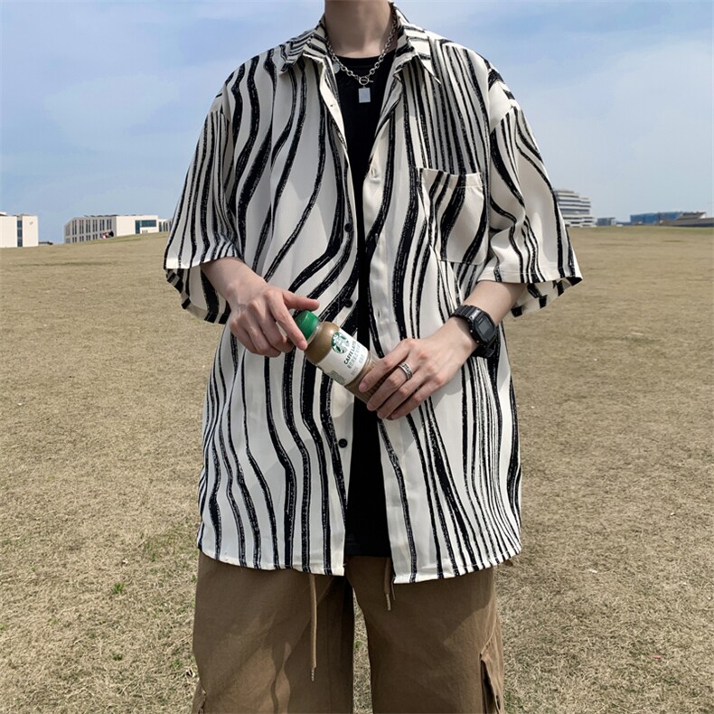 春秋外景高级感撞色长袖衬衫男潮宽松斑马条纹衬衣外套CS9703/P45,男装衬衫,电商B316