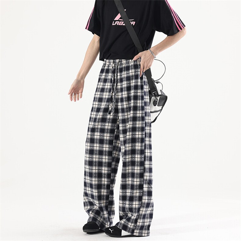 03设计感宽松直筒休闲裤复古格子显瘦阔腿裤子XZ211-1-K2517-P55图片