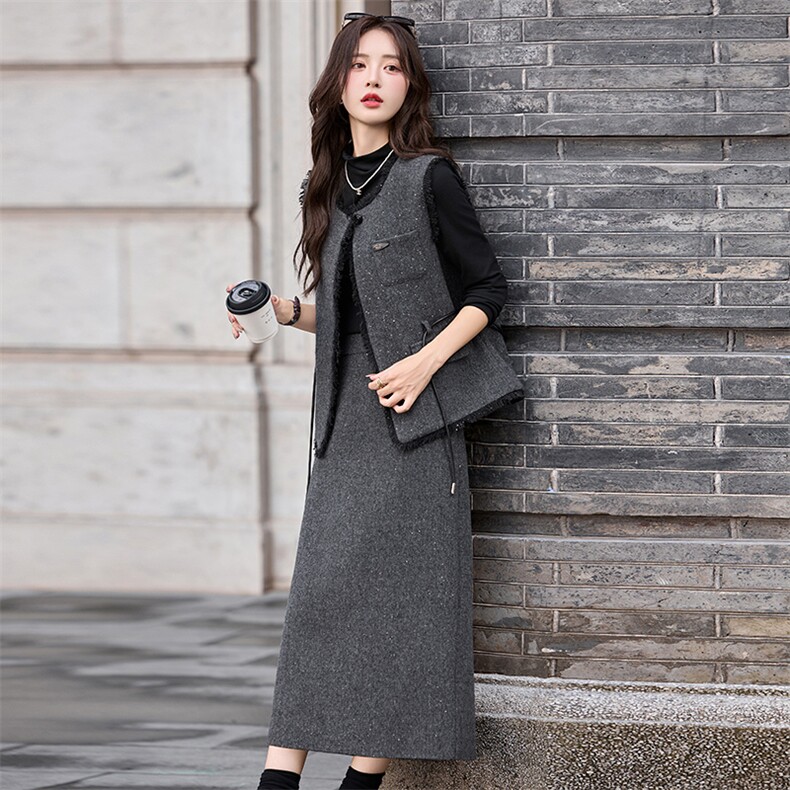 现货小香风套装裙女2025秋季新款高级感气质富家千金半身裙两件套,女装套装/套裙,魅影