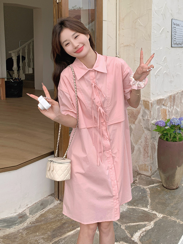 法式俏皮减龄假两件连衣裙女2025夏季新款韩版收腰显瘦衬衫短裙子,女装连衣裙,浙宝192（原082）