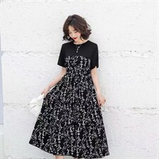 碎花连衣裙女2021年夏季新款中长款洋气减龄显瘦过膝长款打底裙子，女装连衣裙，潮品会