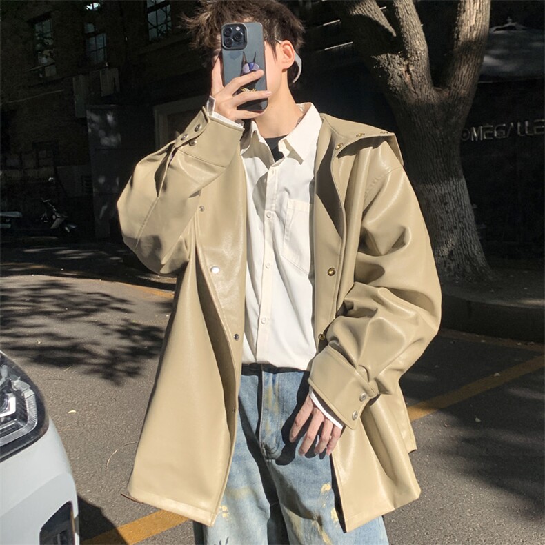 皮衣外套男士2025新款感痞帅连帽PU夹克男款秋冬J5007P95控138，男装皮衣，电商A157