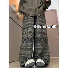 男式慵懒松弛感裤子民族风提花针织卫裤秋冬古着毛呢长裤KA724，男装休闲裤，星座1116A（原606A-3）
