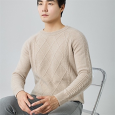 2024秋季新款纯色提花圆领男士长袖套头衫通勤百搭，男装羊绒套衫，尚亿羊绒