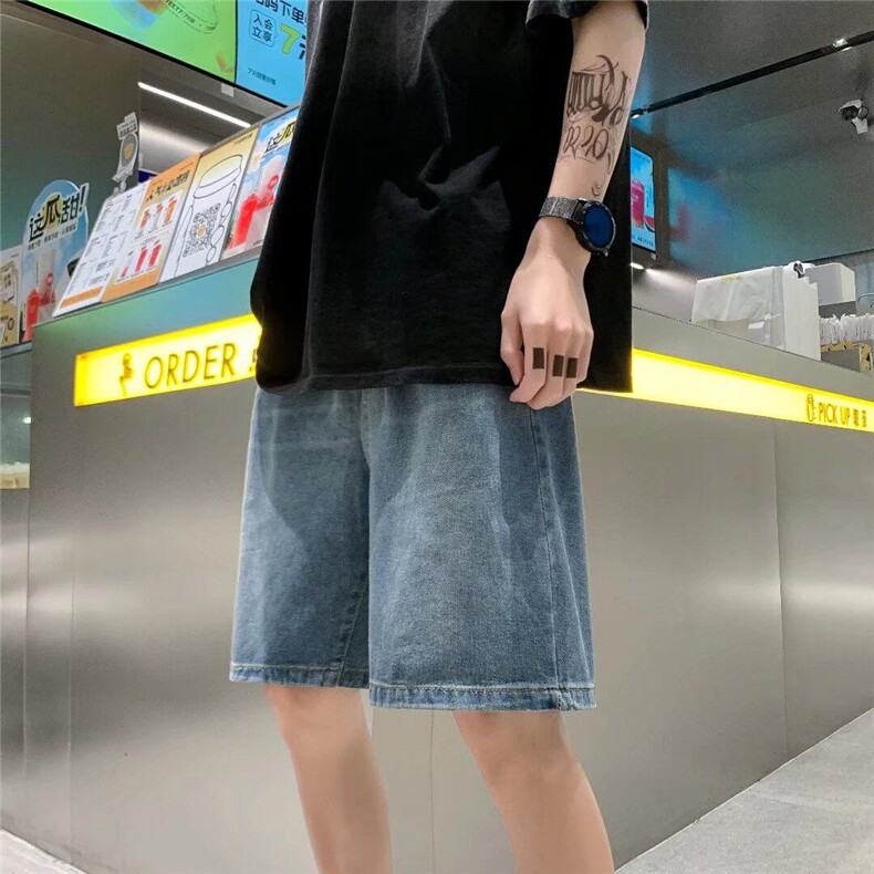 水洗牛仔短裤男士宽松潮牌ins休闲痞帅潮流五分中裤LM8666-P41,男装牛仔裤,星座1008