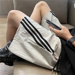 INS夏季新款冰丝条纹百搭速干宽松五分裤B315-K24185-特p25控48图片