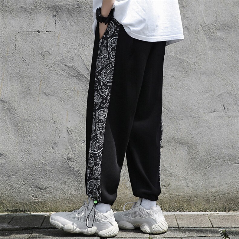 秋季大码休闲日系宽松拼接九分裤束脚抽带港风运动裤男K9176P35,女装休闲裤,电商B226-2（原B217-2）