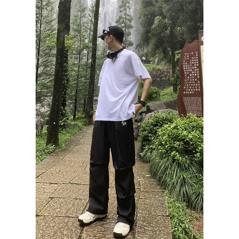 B221美式ins街头hiphop刺绣宽松褶皱休闲裤子LK23123-P60控78,男装休闲裤,电商B221