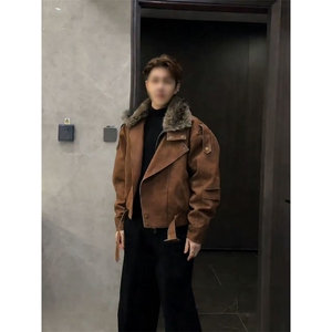 美式复古咖色工装牛仔棉衣外套冬季潮牌座山雕毛领棉服MF666 P165图片