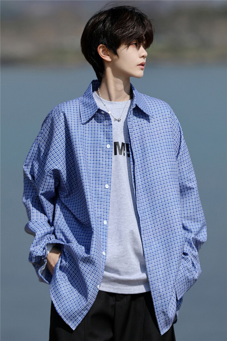 8XL-M长袖衬衫男春夏格子条纹衬衣宽松慵懒风防晒外套CS29005P45,男装防晒衣,电商B312