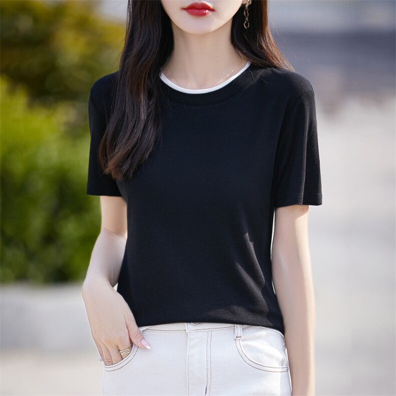 2025新款桑蚕丝天丝短袖透气舒适上衣圆领T恤女款夏装t恤,女装T恤,臻维羊绒