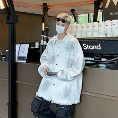 扎染渐变脏脏牛仔外套男秋季毛边潮牌衣服春秋款美式高街工装夹克，男装夹克，星座410-6（原星座1304-1）