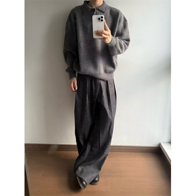 1506A/GB0470/P63美式老钱风垂感休闲西裤男女宽松花灰纹理高级感,男装西裤,星座1506A