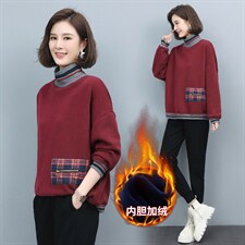 长期现货，女士卫衣冬加绒款款宽松时尚减龄妈妈长袖半高领上衣潮，女装卫衣/绒衫，涵誉