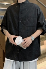 C9066/P35新款满天星烫金个性短袖衬衣男宽松衬衫7分袖可调节，男装衬衫，电商A141