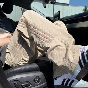 三条杠条纹裤子男夏美式速干工装裤vibe宽松直筒休闲裤K6521-P37图片